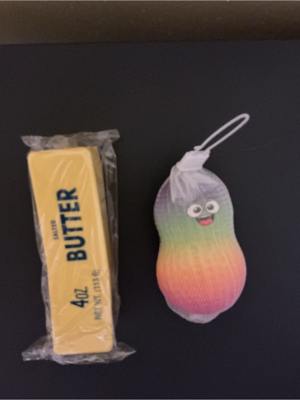 Yellow Butter Squishy and Rainbow Smiley Peanut Squishy